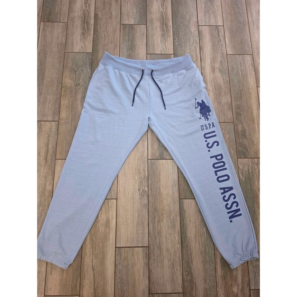 US Polo Assn Mens 2X Light Blue Heathered Graphic Logo Joggers Sweatpants 2XL